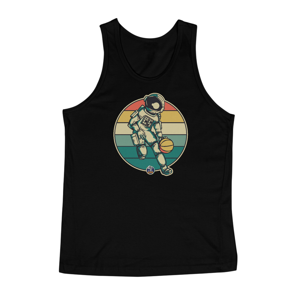 Nome do produto: CAMISETA REGATA - ASTRONAUTA NO BASQUETE - BRAZIL UFO