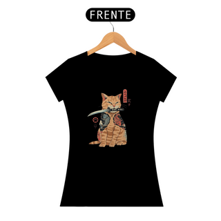 Camiseta feminina arte japonesa gato 