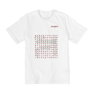 Camiseta Infantil Caça-palavras Elenco 2023 - Estampa grená