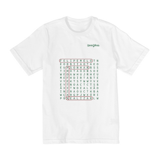 Camiseta Infantil Caça-palavras “Sonhar, profetizar e realizar” - Estampa verde