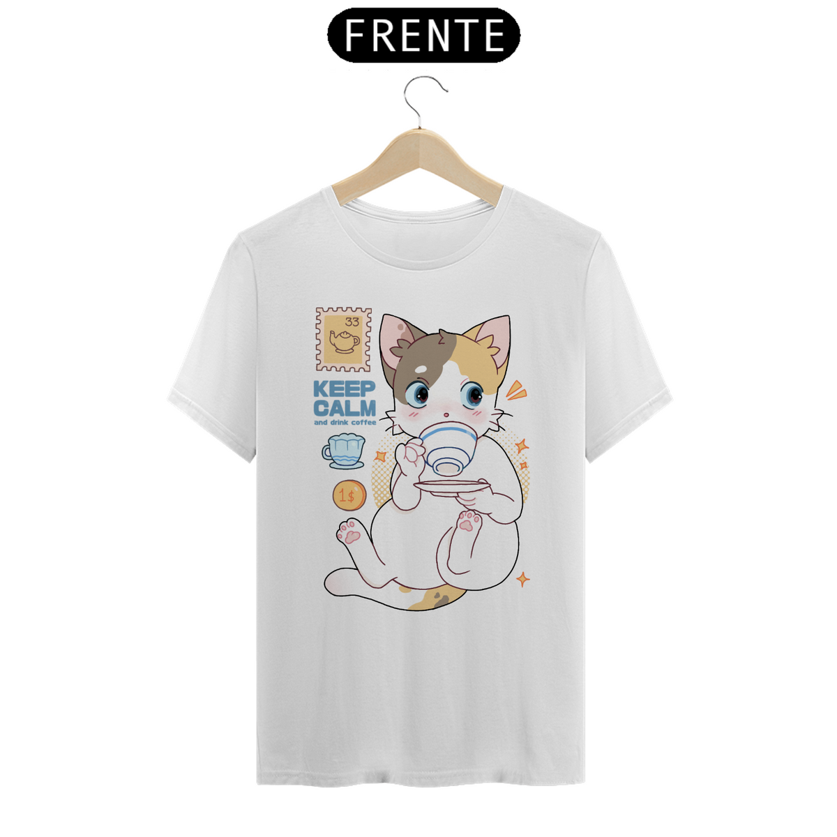 Nome do produto: T-Shirt gatinho tomando café