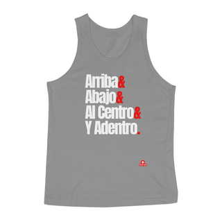 Camiseta regata com a frase ritual da tequila: arriba, abajo, al centro y adentro.