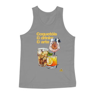 Camiseta de barman regata com coqueteis, drinks e arte, com estampa de lindos e deliciosos drinks.