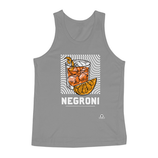Camiseta de barman regata com estampa do famoso drink coquetel Negroni.