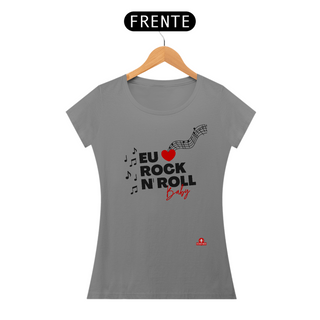 Nome do produtoCamiseta feminina de rock estilizada com a frase 