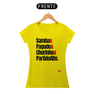 Nome do produtoCamiseta feminina de samba com frase 