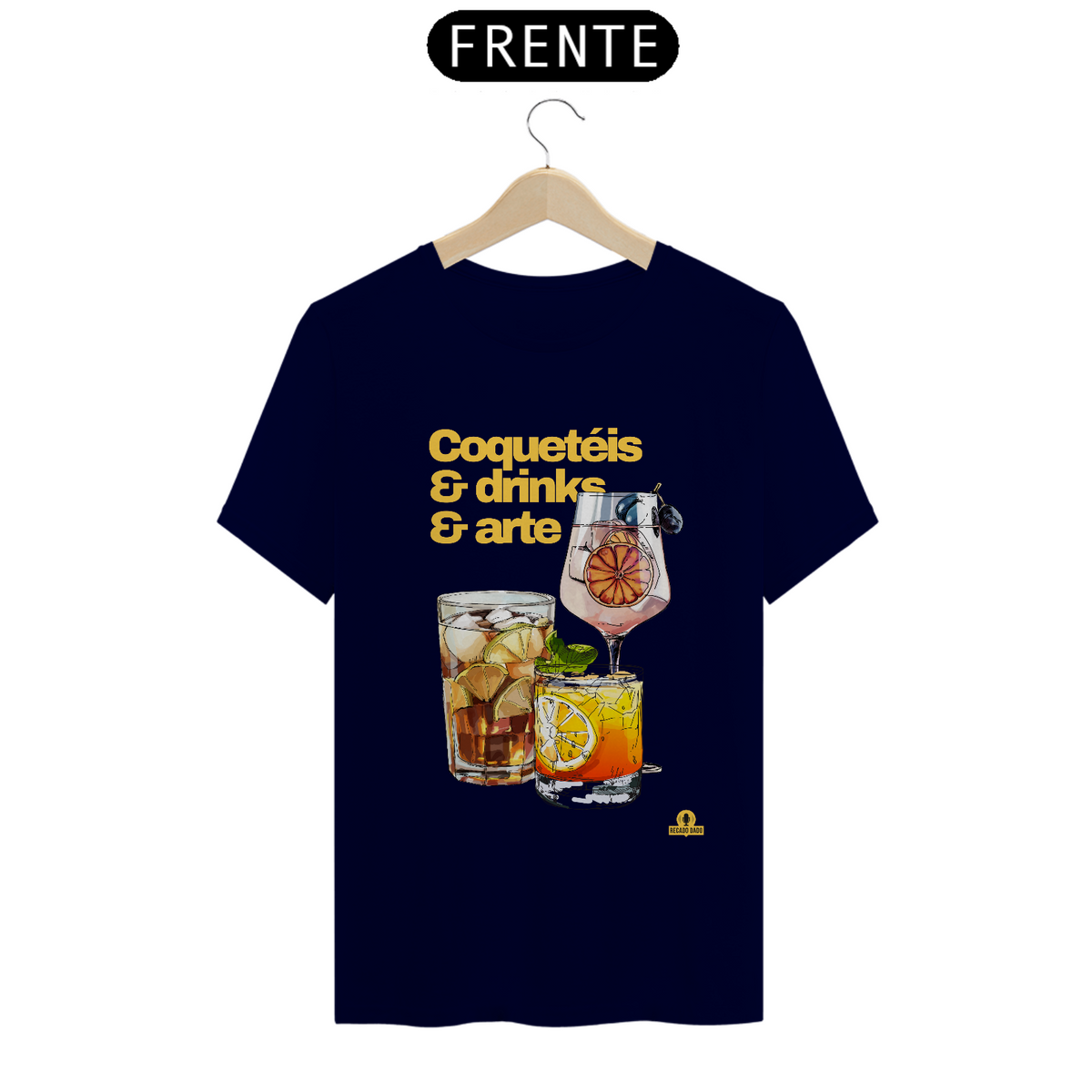 Nome do produto: Camiseta de barman com coqueteis, drinks e arte, com estampa de lindos e deliciosos drinks.