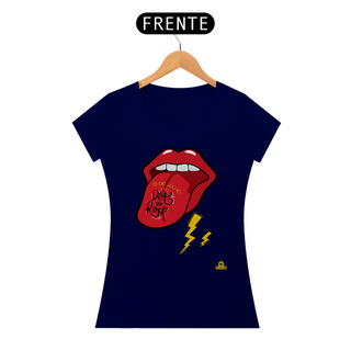 Nome do produtoCamiseta feminina para o Dia do Rock com estampa de boca com língua pra fora tipo Rolling Stones.