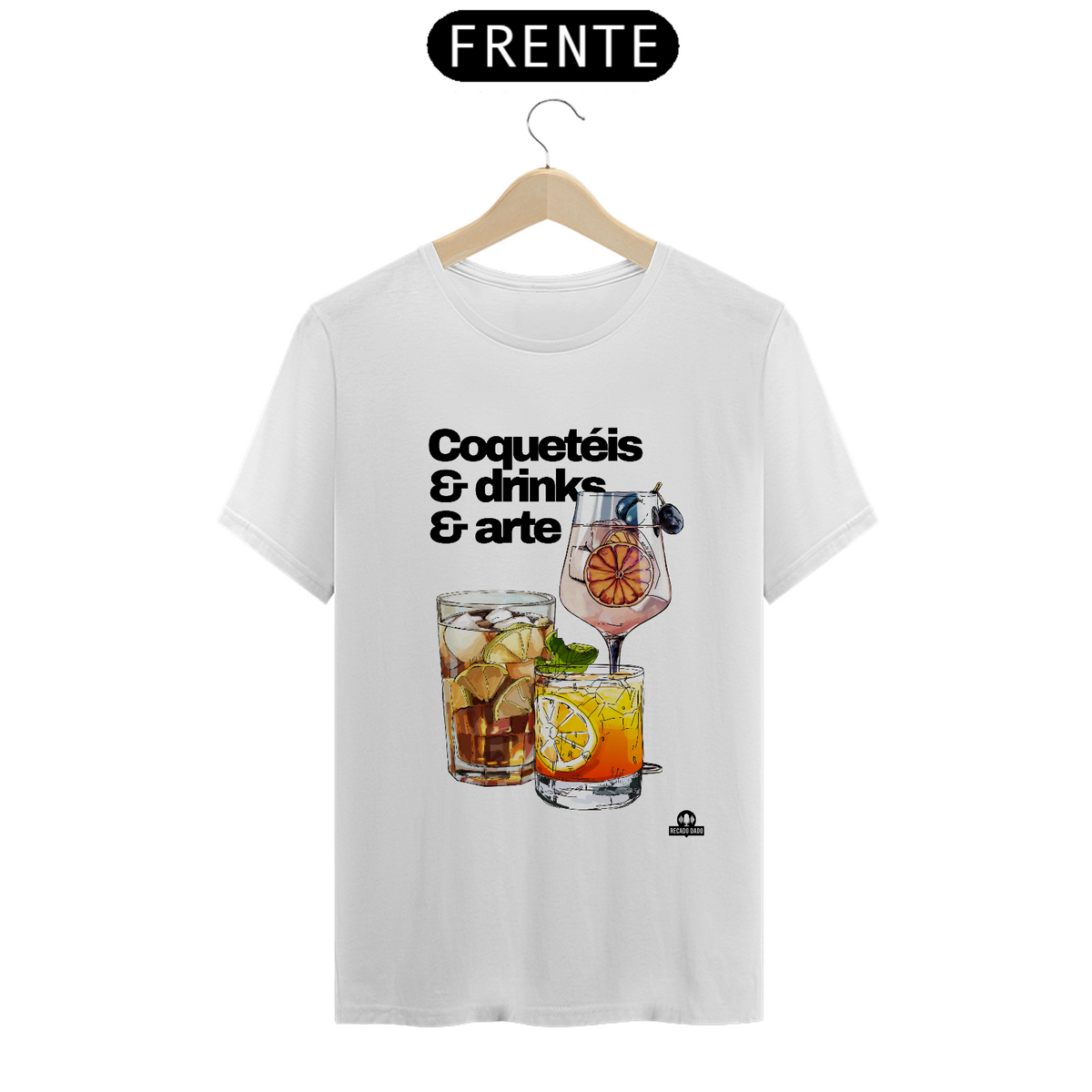 Nome do produto: Camiseta de barman com coqueteis, drinks e arte, com estampa de lindos e deliciosos drinks.