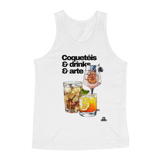 Camiseta de barman regata com coqueteis, drinks e arte, com estampa de lindos e deliciosos drinks.