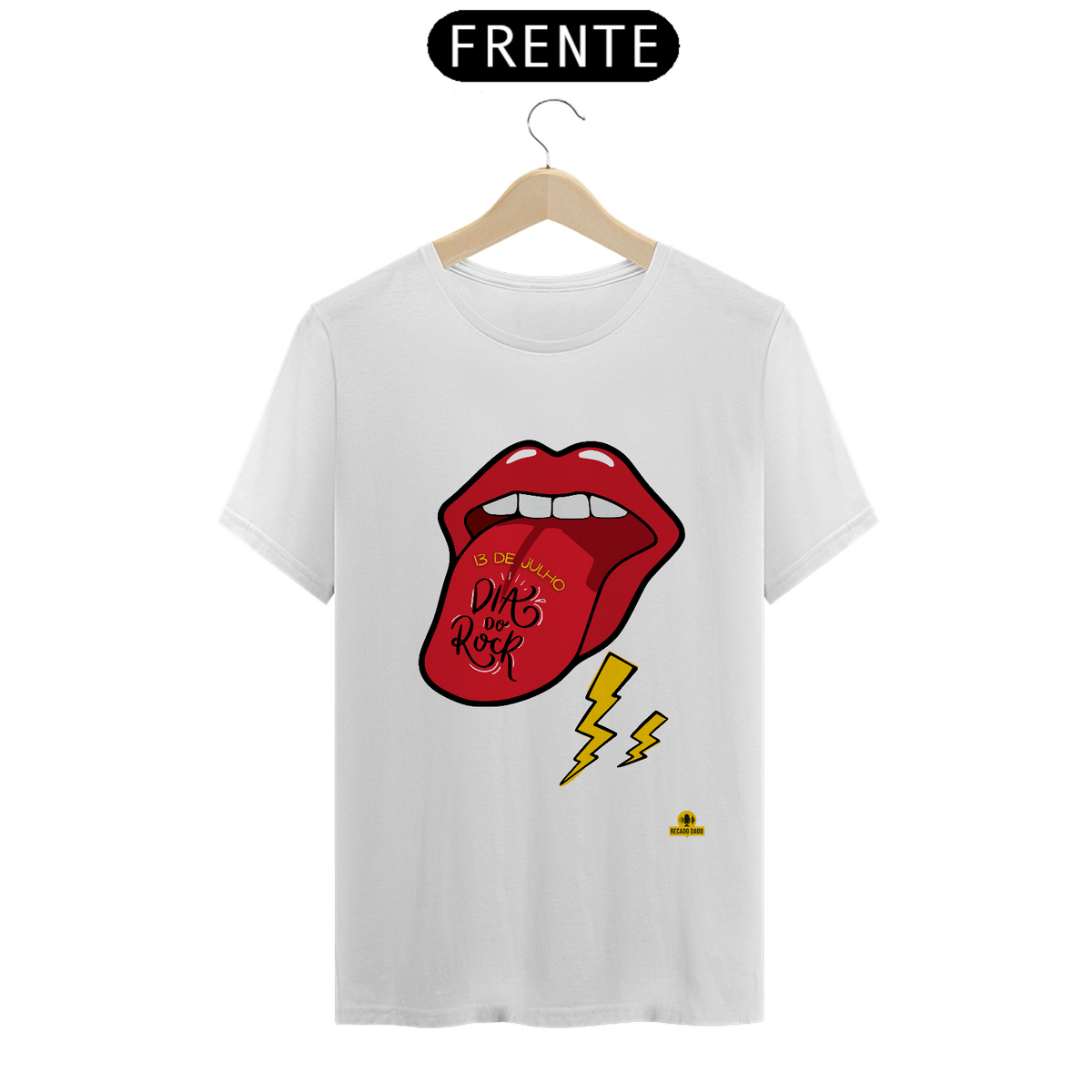 Nome do produto: Camiseta Dia do Rock com estampa de boca com lingua pra fora tipo Rolling Stones.