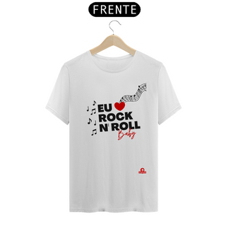 Camiseta de rock estilizada com a frase 