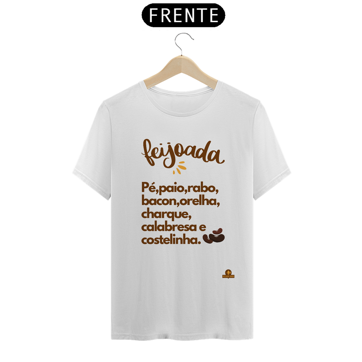 Nome do produto: Camiseta Ingredientes da feijoada, descrevendo os principais ingredientes de uma deliciosa feijoada.