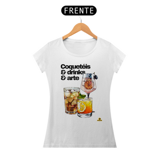 Nome do produtoCamiseta feminina de barman com coqueteis, drinks e arte, com estampa de lindos e deliciosos drinks.