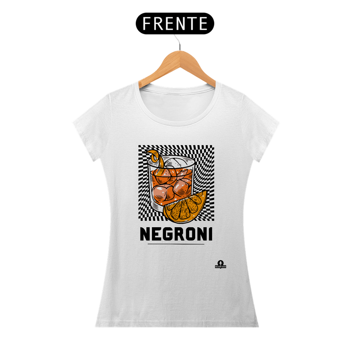 Nome do produto: Camiseta de barman com estampa do famoso drink Negroni.