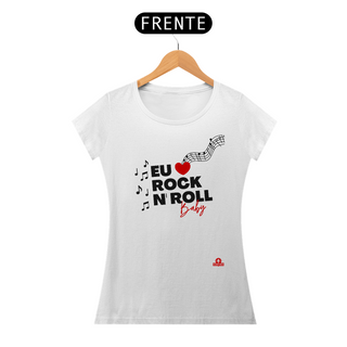 Camiseta feminina de rock estilizada com a frase 