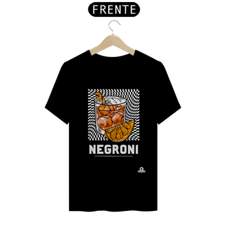 Camiseta de barman com estampa do famoso coquetel Negroni.