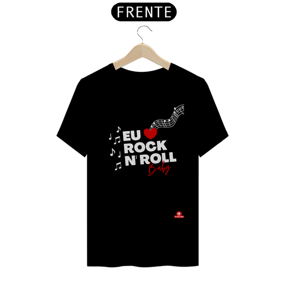 Camiseta de rock estilizada com a frase 