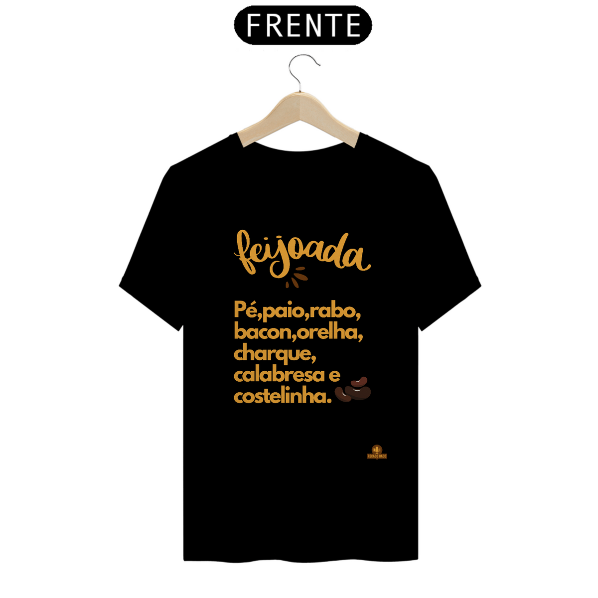 Nome do produto: Camiseta Ingredientes da feijoada, descrevendo os principais ingredientes de uma deliciosa feijoada.