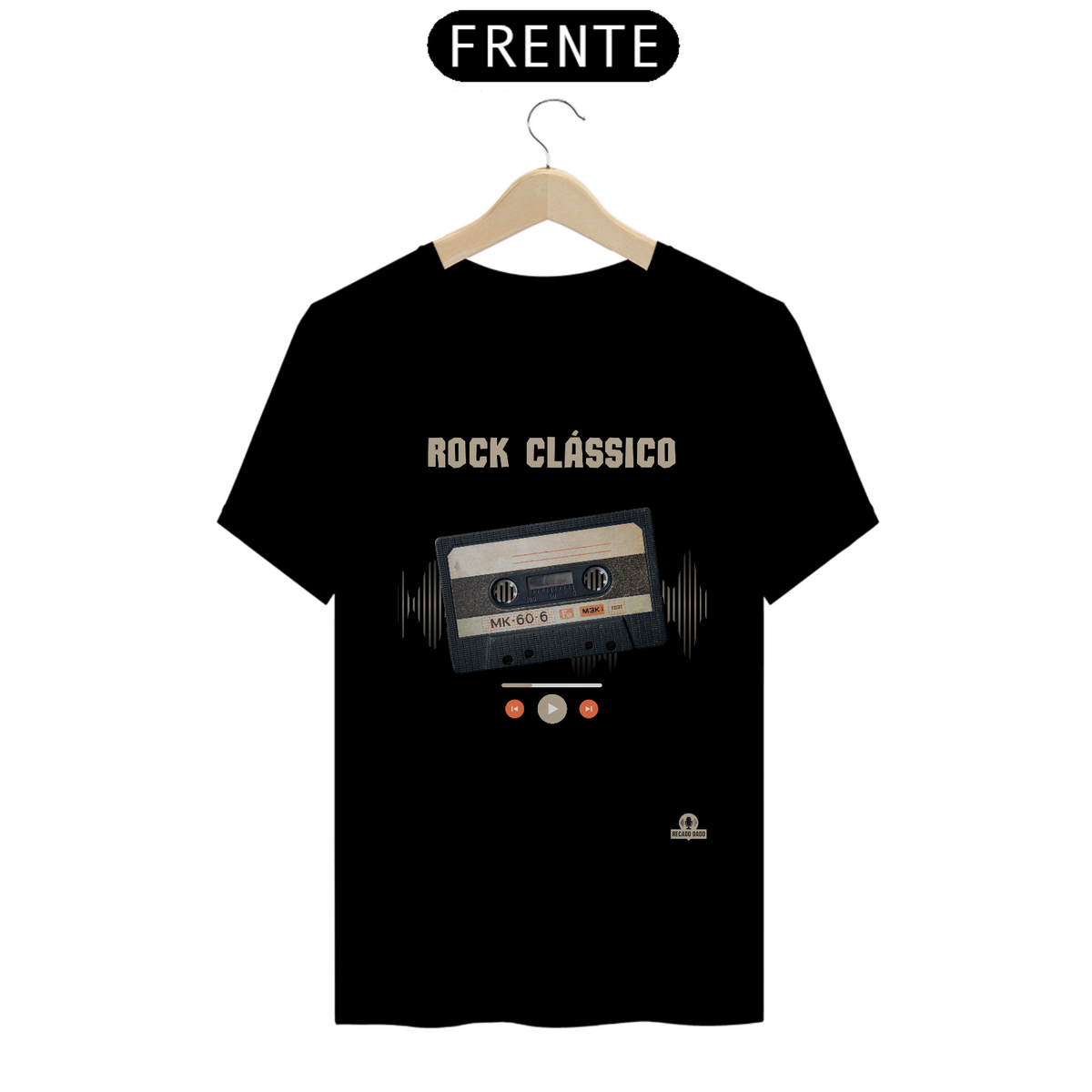 Nome do produto: Camiseta Retrô Rock Clássico com estampa de fita k7.