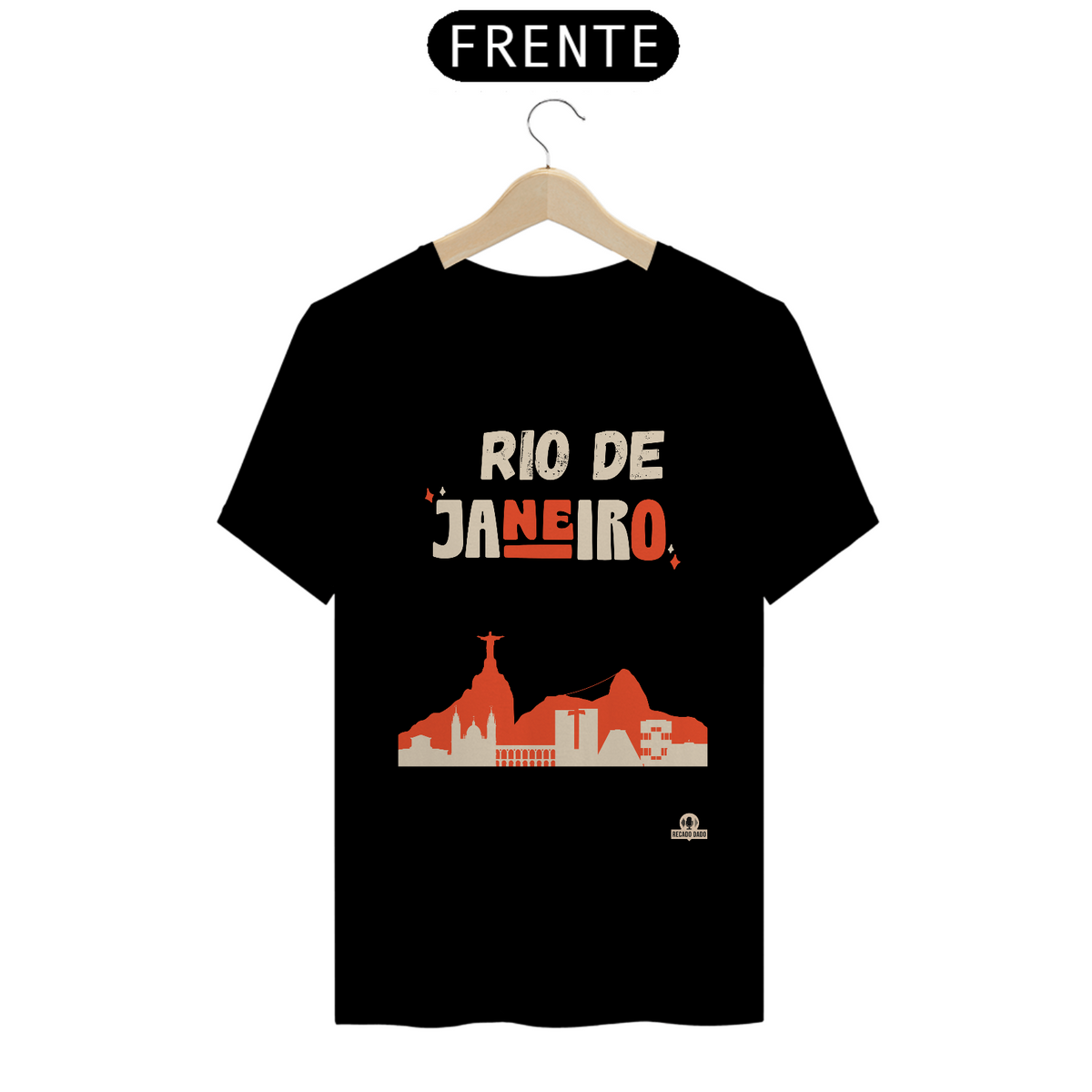 Nome do produto: Camiseta com linda silhueta do Rio de Janeiro, com as paisagens da cidade maravilhosa.