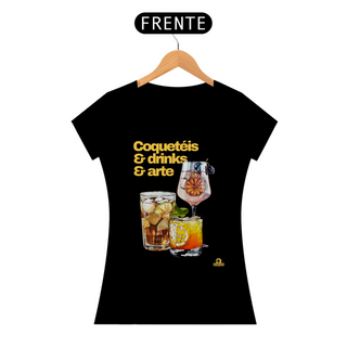 Nome do produtoCamiseta feminina de barman com coqueteis, drinks e arte, com estampa de lindos e deliciosos drinks.