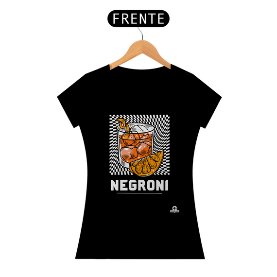 Camiseta de barman com estampa do famoso drink Negroni.