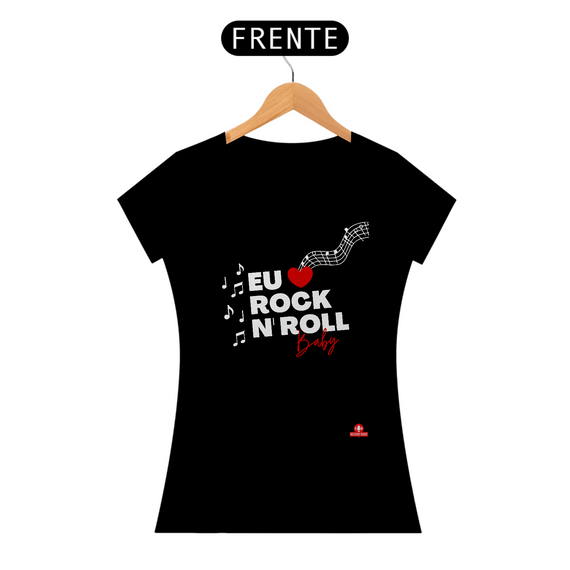 Camiseta feminina de rock estilizada com a frase 