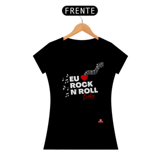 Camiseta feminina de rock estilizada com a frase 