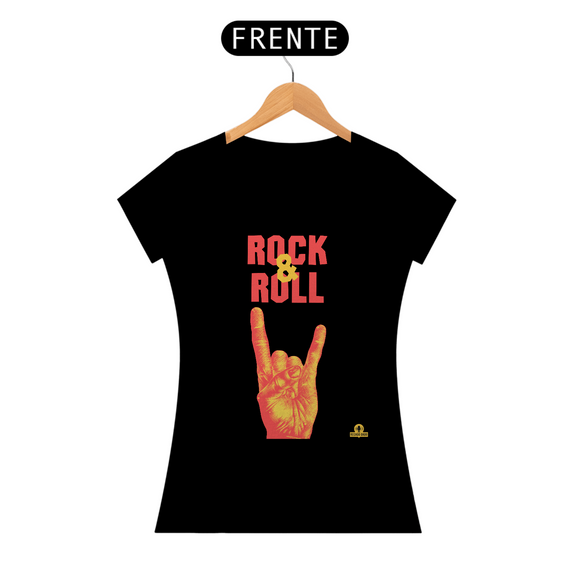 Camiseta feminina de Rock & Roll com estampa de mão 