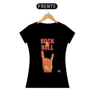 Camiseta feminina de Rock & Roll com estampa de mão 