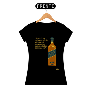 Camiseta com estampa de Garrafa de Whisky e frase melancólica 