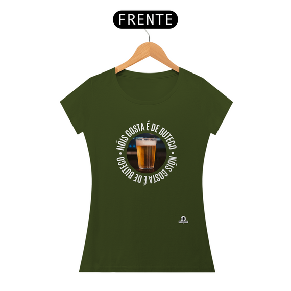 Camiseta de cerveja “Nóis Gosta É de Boteco” com imagem de um Copo americano de Cerveja.