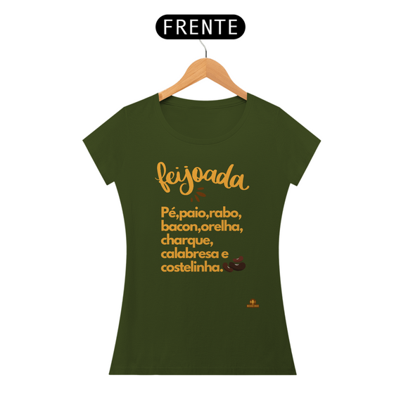 Camiseta Ingredientes da feijoada, descrevendo os principais ingredientes de uma deliciosa feijoada.