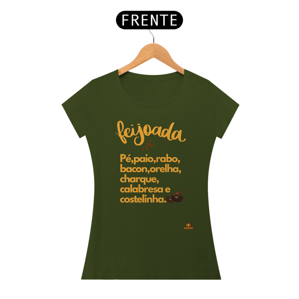 Nome do produto: Camiseta Ingredientes da feijoada, descrevendo os principais ingredientes de uma deliciosa feijoada.