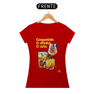 Nome do produtoCamiseta feminina de barman com coqueteis, drinks e arte, com estampa de lindos e deliciosos drinks.