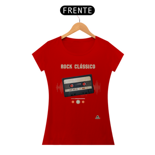 Nome do produtoCamiseta feminina Retrô Rock Clássico com estampa de fita k7.