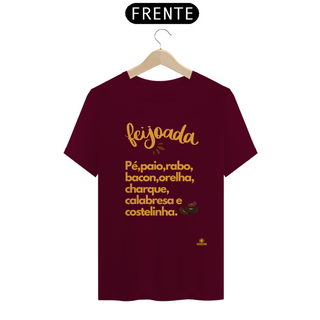 Nome do produtoCamiseta Ingredientes da feijoada, descrevendo os principais ingredientes de uma deliciosa feijoada.