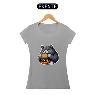 Nome do produtoCamiseta Sticker Feminina - Gato Hamburger