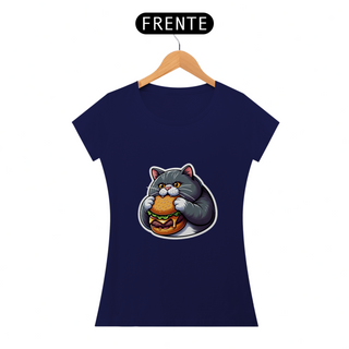 Nome do produtoCamiseta Sticker Feminina - Gato Hamburger