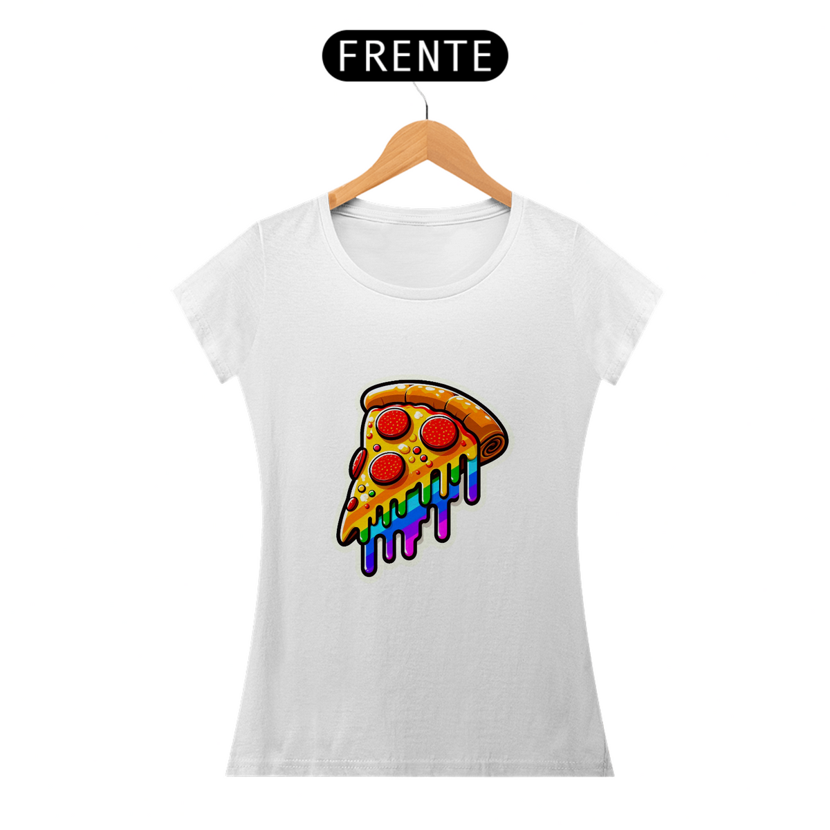 Nome do produto: Camiseta Sticker Feminina - Pizza Rainbow