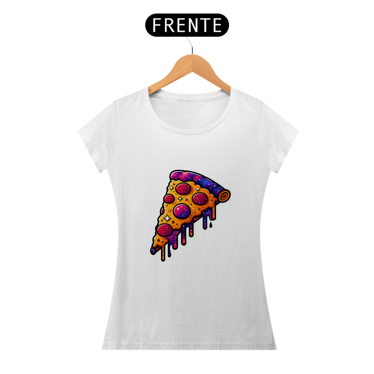 Nome do produto: Camiseta Sticker Feminina - Pizza galaxy