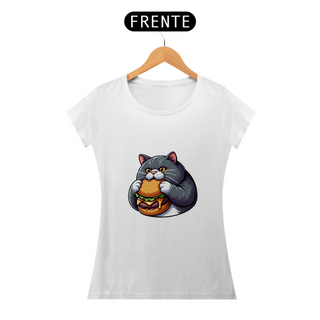 Camiseta Sticker Feminina - Gato Hamburger
