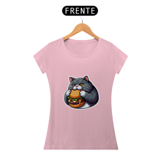 Nome do produtoCamiseta Sticker Feminina - Gato Hamburger