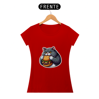 Nome do produtoCamiseta Sticker Feminina - Gato Hamburger