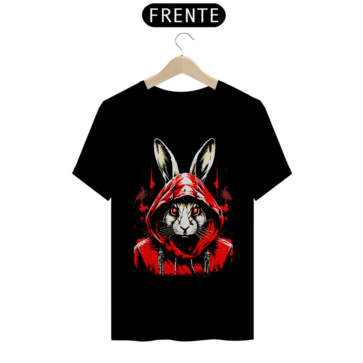 Nome do produto: Camiseta aterrorando coelho com capuz vermelho