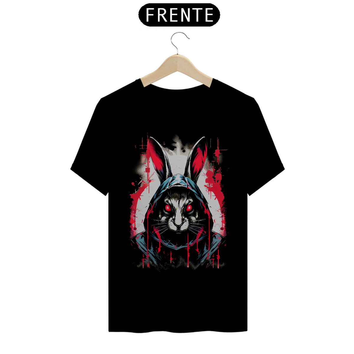 Nome do produto: Camiseta coleção aterrorando coelho com capuz azul