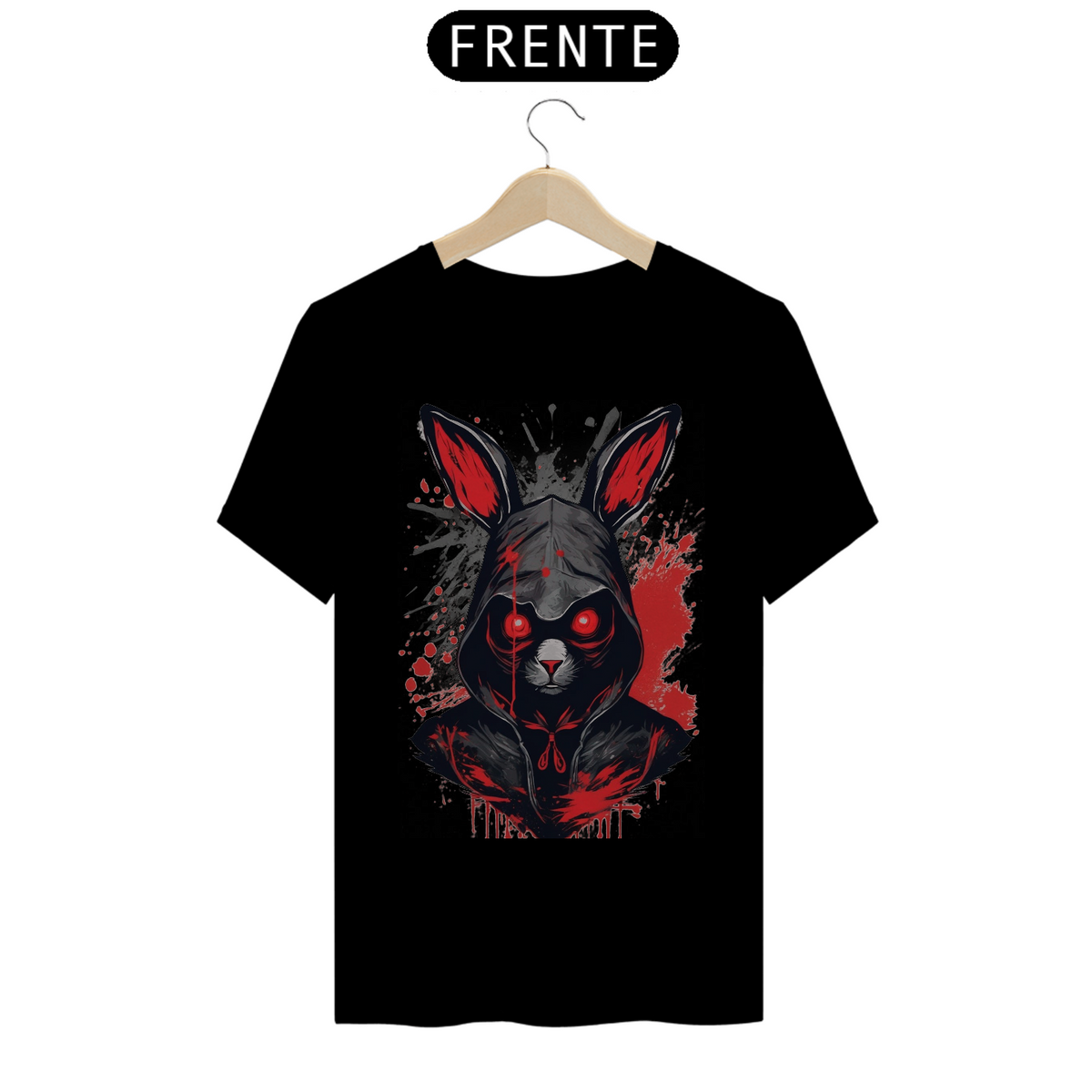 Nome do produto: Camiseta aterrorando coelho capuz preto