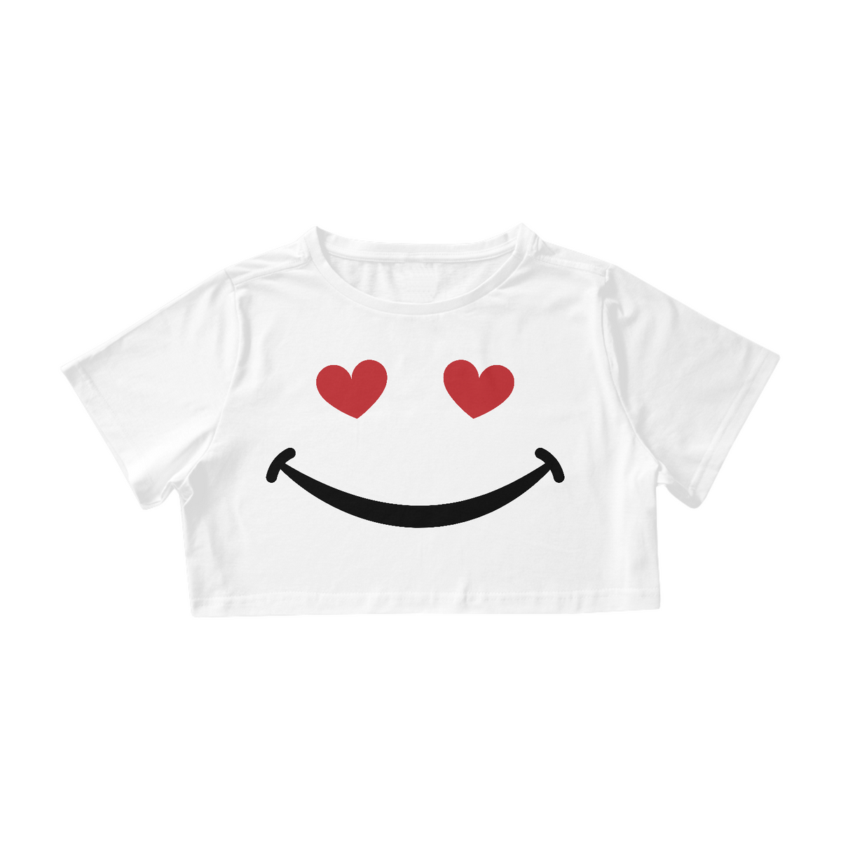 Nome do produto: Camisa Cropped - sorriso coração