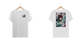 Demon Slayer - T-Shirt PLus Size Frente/Costas Tanjirō Branca 